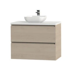 Tiger Karlo Badkamermeubelset 80 Cm Naturel Eik Met Wit Houten Wasblad En Glanzend Witte Keramische Waskom