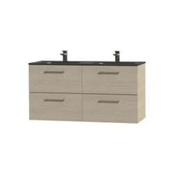 Tiger Badkamermeubel Studio 120cm Naturel Eik/matzwart Met Ronde RVS Greep -InterieurKunst Verkoopwinkel 123 9147