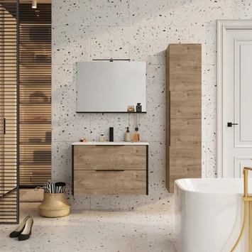 Atlantic Badmeubelset Aria met Spiegel En Witte Wastafel 80cm Canela Eiken 2 Atlantic Badmeubelset Aria met Spiegel En Witte Wastafel 80cm Canela Eiken - Afbeelding 2