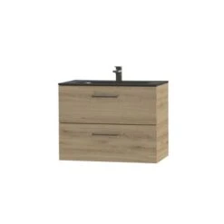 Tiger Badkamermeubel Studio 80cm Chalet Eik/matzwart Met RVS Greep -InterieurKunst Verkoopwinkel 123 9202