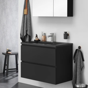 Tiger Badkamermeubelset Karlo 80cm Matzwart Met Zwarte Wastafel 6 Tiger Badkamermeubelset Karlo 80cm Matzwart Met Zwarte Wastafel - Afbeelding 6