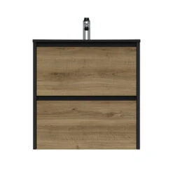 Tiger Reverse Meubelset Met 2 Lades 60 Cm Chalet Eik / Mat Zwart Inclusief Oval Wastafel Mat Zwart -InterieurKunst Verkoopwinkel 123 9268