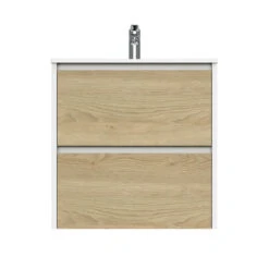 Tiger Reverse Meubelset Met 2 Lades 60 Cm Naturel Eik / Mat Wit Inclusief Oval Wastafel Mat Wit -InterieurKunst Verkoopwinkel 123 9307