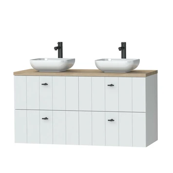 Tiger Maryport Badkamermeubelset 120 Cm Mat Wit Met Licht Eiken Houten Wasblad, Keramische Opzetkom En Matzwarte Grepen 1 Tiger Maryport Badkamermeubelset 120 Cm Mat Wit Met Licht Eiken Houten Wasblad, Keramische Opzetkom En Matzwarte Grepen