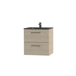 Tiger Badkamermeubel Studio 60cm Naturel Eik/matzwart Met Ronde RVS Greep -InterieurKunst Verkoopwinkel 123 9427