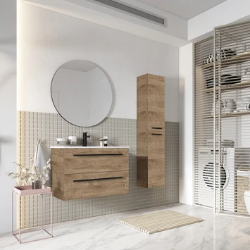 Atlantic Badmeubelset Stella 80cm Canela Eiken Met Spiegel En Witte wastafel 2 Atlantic Badmeubelset Stella 80cm Canela Eiken Met Spiegel En Witte wastafel - Afbeelding 2