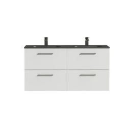 Tiger Badkamermeubel Studio 120cm Hoogglans Wit/matzwart Met Ronde RVS Greep -InterieurKunst Verkoopwinkel 123 9447