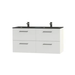 Tiger Badkamermeubel Studio 120cm Hoogglans Wit/matzwart Met Ronde RVS Greep -InterieurKunst Verkoopwinkel 123 9448