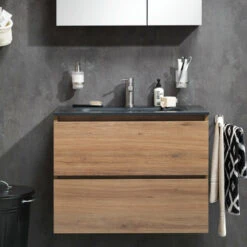 Tiger Karlo Badkamermeubel 60 Cm Chalet Eiken Met Wastafel Zwart -InterieurKunst Verkoopwinkel 123 9557