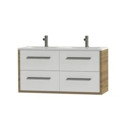 Tiger Badkamermeubel Boston 120cm Chalet Eik/wit Met Grepen RVS -InterieurKunst Verkoopwinkel 123 9623