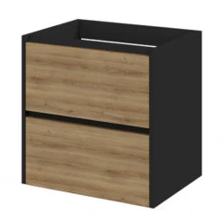 Tiger Reverse Meubelset Met 2 Lades 60 Cm Chalet Eik / Mat Zwart Inclusief Quadro Wastafel Mat Zwart -InterieurKunst Verkoopwinkel 123 9653