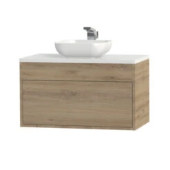 Tiger Helsinki Badkamermeubel 80 Cm Chalet Eiken Met Waskom -InterieurKunst Verkoopwinkel 123 9666