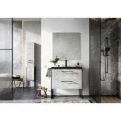 Atlantic Badmeubelset Sienna Met Spiegel En Zwarte Wastafel 60cm Beton -InterieurKunst Verkoopwinkel 123 9670