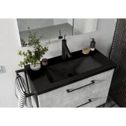 Atlantic Badmeubelset Sienna Met Spiegel En Zwarte Wastafel 60cm Beton -InterieurKunst Verkoopwinkel 123 9671