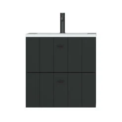 Tiger Maryport Badkamermeubelset 60 Cm Mat Zwart Met Wit Glanzende Polybeton Wastafel En Matzwarte Grepen -InterieurKunst Verkoopwinkel 123 9675