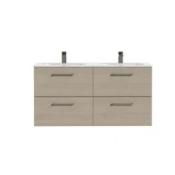 Tiger Badkamermeubel Studio 120cm Naturel Eik/wit Met Ronde RVS Greep -InterieurKunst Verkoopwinkel 123 9701