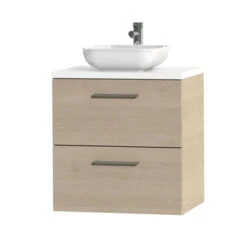 Tiger Badkamermeubel Studio 60cm Naturel Eik/witte Waskom Met Vierkante Greep -InterieurKunst Verkoopwinkel 123 9727