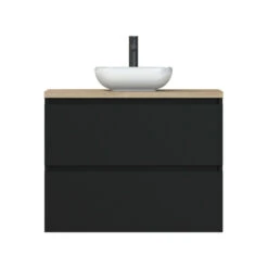 Tiger Karlo Badkamermeubel 80cm Mat Zwart Met Eiken Wasblad En Keramische Waskom -InterieurKunst Verkoopwinkel 123 9742