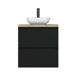 Tiger Karlo Badkamermeubel 60cm Mat Zwart Met Eiken Wasblad En Keramische Waskom -InterieurKunst Verkoopwinkel 123 9818