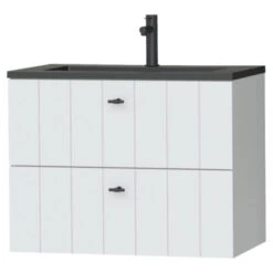 Tiger Maryport Badkamermeubelset 80 Cm Mat Wit Met Matzwarte Polybeton Wastafel En Matzwarte Grepen