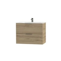 Tiger Studio Badkamermeubel 80 Cm Chalet Eiken Met Wastafel Polybeton Mat Wit Greep Rvs Plat -InterieurKunst Verkoopwinkel 123 9863