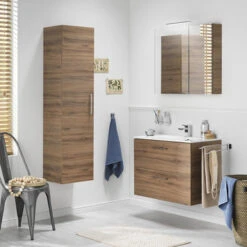 Tiger Studio Badkamermeubel 80 Cm Chalet Eiken Met Wastafel Polybeton Mat Wit Greep Rvs Plat -InterieurKunst Verkoopwinkel 123 9864