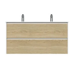 Tiger Reverse Meubelset 120 Cm Met 2 Lades Naturel Eik / Mat Wit Inclusief Oval Wastafel Dubbel Hoogglans Wit -InterieurKunst Verkoopwinkel 123 9868