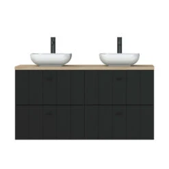 Tiger Maryport Badkamermeubelset 120 Cm Mat Zwart Met Licht Eiken Houten Wasblad, Keramische Opzetkommen En Matzwarte Grepen -InterieurKunst Verkoopwinkel 123 9879