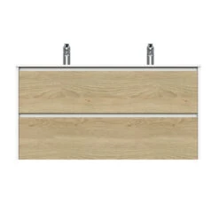 Tiger Reverse Meubelset 120 Cm Met 2 Lades Naturel Eik / Mat Wit Inclusief Oval Wastafel Dubbel Mat Wit -InterieurKunst Verkoopwinkel 123 9889