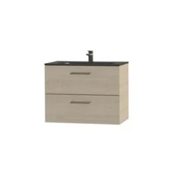 Tiger Badkamermeubel Studio 80cm Naturel Eik/matzwart Met RVS Greep -InterieurKunst Verkoopwinkel 123 9954