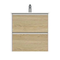 Tiger Reverse Meubelset 60 Cm Met 2 Lades Naturel Eik / Mat Wit Inclusief Oval Wastafel Hoogglans Wit -InterieurKunst Verkoopwinkel 123 9994