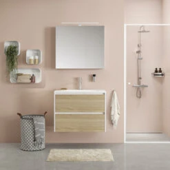 Tiger Reverse Meubelset 60 Cm Met 2 Lades Naturel Eik / Mat Wit Inclusief Oval Wastafel Hoogglans Wit -InterieurKunst Verkoopwinkel 123 9999